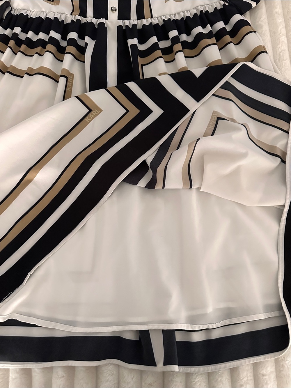 Karl Lagerfeld Paris White Midi Shirt Dress with Black and Tan Stripes - Picture 10 of 14